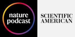 Logos for Nature podcast and Scientific American