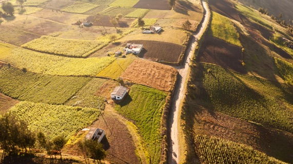 An aerial photo of farms